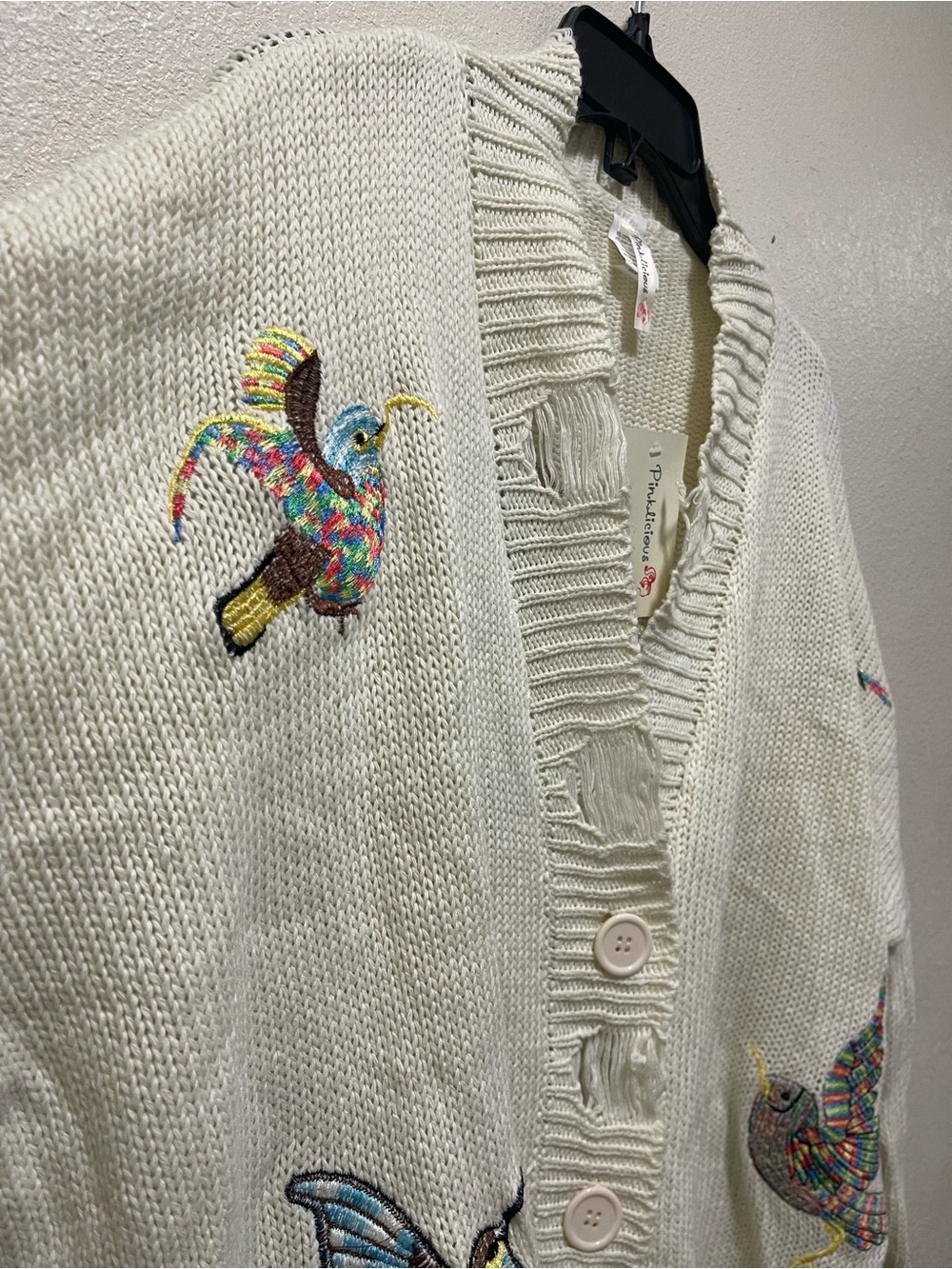Cream Embroidered Bird Button-Front Cardigan - Picture 9 of 11